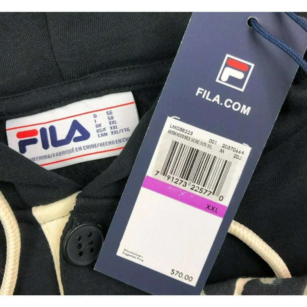 Fila Akeem Hoodie Sweatshirt Mens 2XL XXL Black Blue Camouflage Camo Pullover - Picture 4 of 11